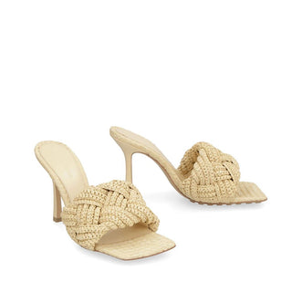 Bottega Veneta Beige Raffia Mules