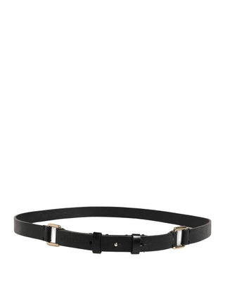 GF Ferre Black Leather Thin Gold Metal Brass Buckle Waist Belt