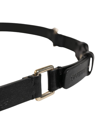 GF Ferre Black Leather Thin Gold Metal Brass Buckle Waist Belt