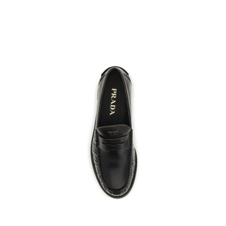 Prada Black Calf Leather Bos Taurus Slip-On Loafers