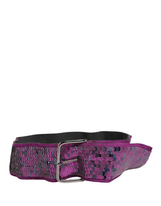 GF Ferre Women Purple Sequined Silver Metal Buckle Belt