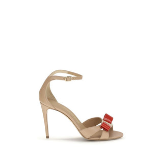 Ferragamo Beige Calf Leather Bos Taurus Stiletto Heel Sandals