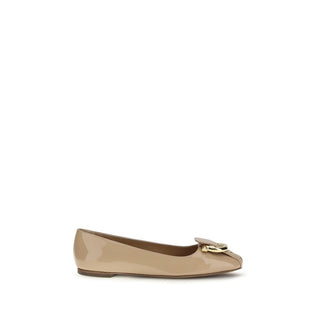 Ferragamo Beige Calf Leather Bos Taurus Ballet Flats