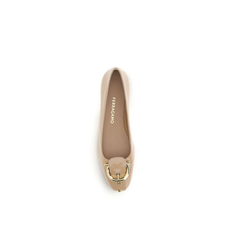 Ferragamo Beige Calf Leather Bos Taurus Ballet Flats