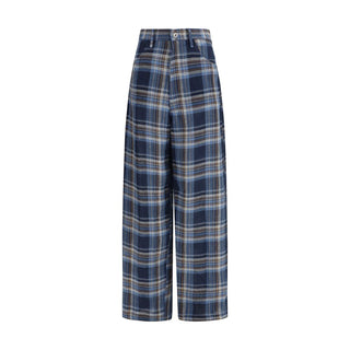 MARBELL Blue Linen Casual Pants
