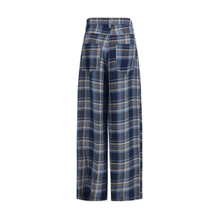 MARBELL Blue Linen Casual Pants