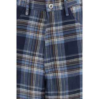 MARBELL Blue Linen Casual Pants