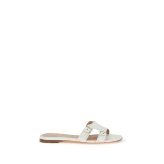 Santoni White Calf Leather Bos Taurus Flat Sandals