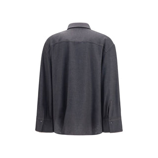 Brunello Cucinelli Gray Wool Oves Aries Dress Shirt