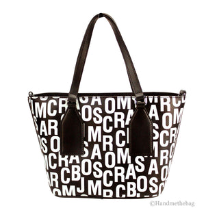 Marc Jacobs Small Black White Monogram Print Saffiano Leather Tote Crossbody Bag