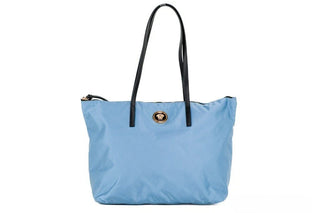 Versace Portuna Medusa Medium Cornflower Blue Nylon Leather Tote Bag Purse