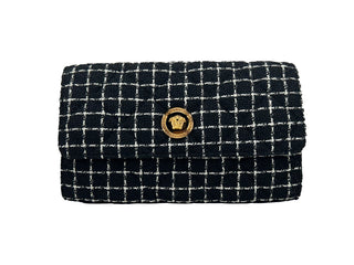Versace Wallet On A Chain Fabric Black Crossbody Bag