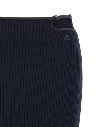 Courrèges Blue Viscose Midi Skirt