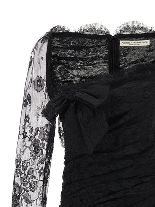 Alessandra Rich Black Organic Cotton Short Dress
