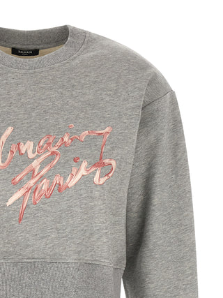 Balmain Gray Cotton Sweatshirt