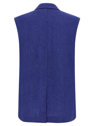 Max Mara Blue Linen Sleeveless Jacket