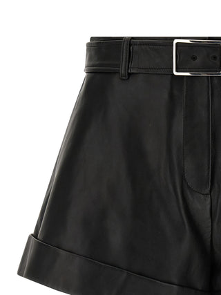 Sportmax Black Lamb Leather Bermuda Shorts