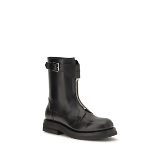 Alexander McQueen Black Calf Leather Bos Taurus Lace-Up Boots