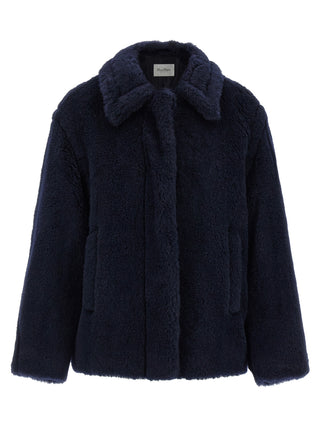 Max Mara Blue Alpaca Leather Coat