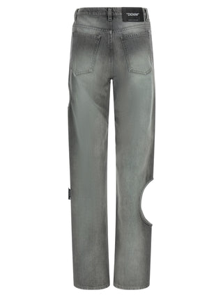 Off-White Gray Cotton Straight-Leg Jeans