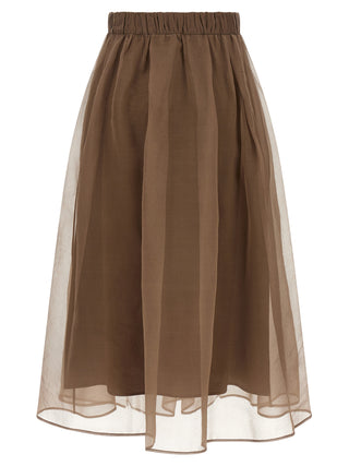 Brunello Cucinelli Brown Silk Midi Skirt