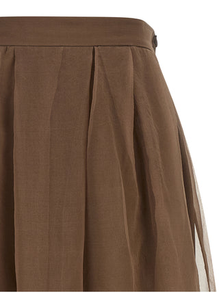 Brunello Cucinelli Brown Silk Midi Skirt