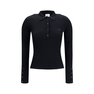 Courrèges Black Viscose Polo Shirt