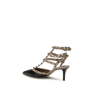 Valentino Garavani Black Calf Leather Bos Taurus Mid Heel Pumps