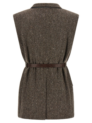 Brunello Cucinelli Brown Virgin Wool Sleeveless Jacket