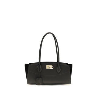 Ferragamo Black Calf Leather Bos Taurus Shoulder Bag
