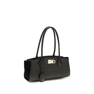 Ferragamo Black Calf Leather Bos Taurus Shoulder Bag