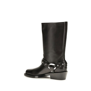 Rabanne Black Calf Leather Bos Taurus Flat Boots