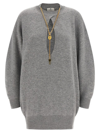 Elisabetta Franchi Gray Wool Short Dress