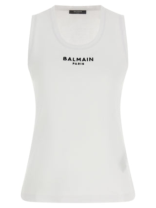 Balmain White Cotton Sleeveles T-Shirt