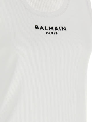 Balmain White Cotton Sleeveles T-Shirt