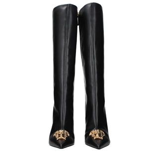 Versace Black Leather High Heel Boots