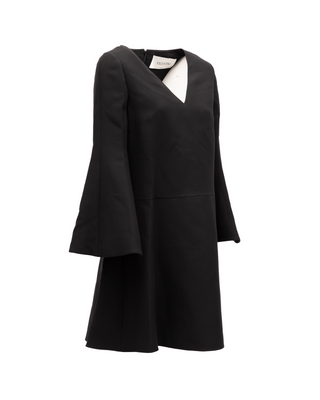 Valentino Garavani Black V-Neck Dress with Flared Sleeves