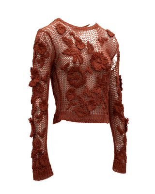 Valentino Garavani Rust Crochet Floral Top