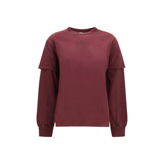 Ganni Bordeaux Cotton Long Sleeve T-Shirt