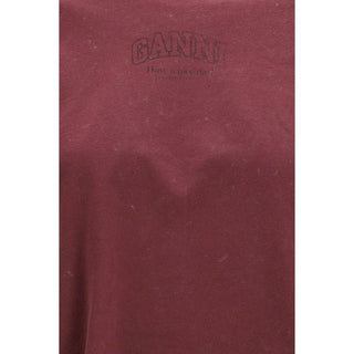 Ganni Bordeaux Cotton Long Sleeve T-Shirt