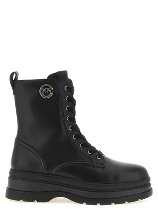 PINKO Black Cowhide Lace-Up Boots