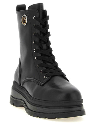 PINKO Black Cowhide Lace-Up Boots