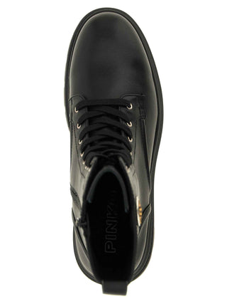 PINKO Black Cowhide Lace-Up Boots