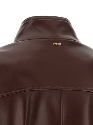 Twinset Brown Polyester Leather Jacket