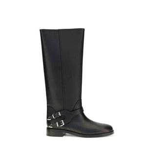 PINKO Black Calf Leather Bos Taurus Flat Boots