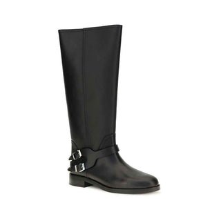 PINKO Black Calf Leather Bos Taurus Flat Boots