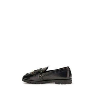 PINKO Black Calf Leather Bos Taurus Slip-On Loafers