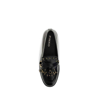 PINKO Black Calf Leather Bos Taurus Slip-On Loafers