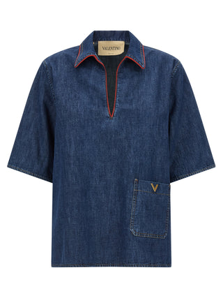 Valentino Garavani Blue Cotton Blouse