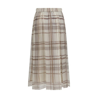 Brunello Cucinelli Beige Silk Midi Skirt